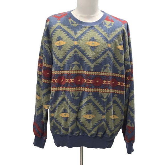 Polo Ralph Lauren Aztec Sweatshirt Southwestern Size Large Mens Vintage Cotton - Picture 1 of 10